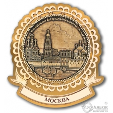 Магнит из бересты Москва-Смоленский Монастырь лента золото